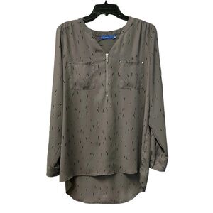 Apt. 9 Women’s Long Sleeve Elegant Black Flowy Half-Zip Blouse Size: Medium